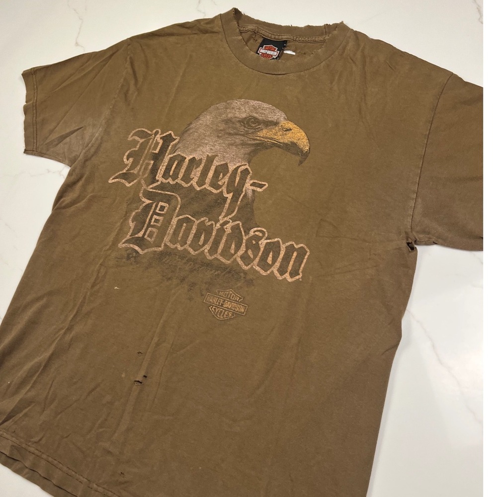 Harley Davidson T Shirt Mens Large Brown Distressed Eagle graphic